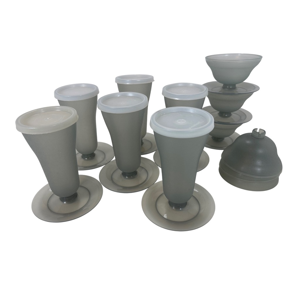 Tupperware Smoke Gray Parfait Dessert Cup Set 754 755 Vintage 27 Piece Lot